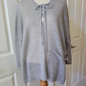 Elegant Gray Women's Sweater with Tie Detail